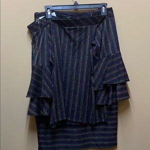 Black multi-colored top and skirt